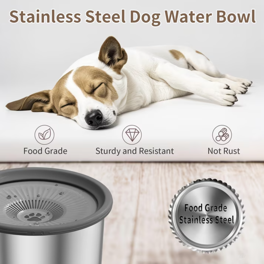 COUTEER 6.5L Dog Water Bowl No Spill 1.6 Gallon Stainless Steel Water Bowl for Dogs 220oz Large Capacity No Splash Slow Drinking Feeder with Anti-Slip Mat for Messy Drinkers