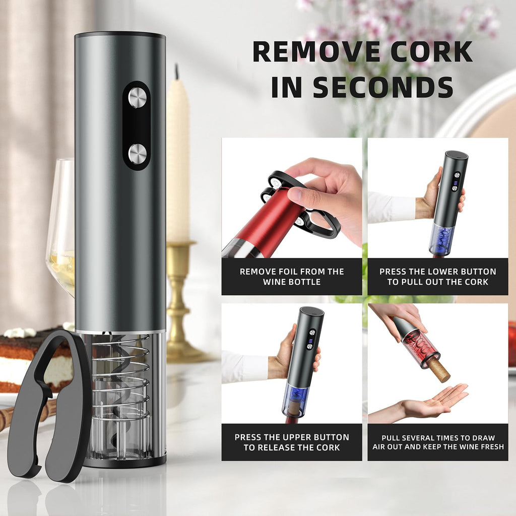 EssPur Rechargeable Electric Wine Opener Gift Set: Wine Opener, Aerator, Vacuum Stoppers & Foil Cutter - Wine Lovers Gifts for Women Men, Mom
