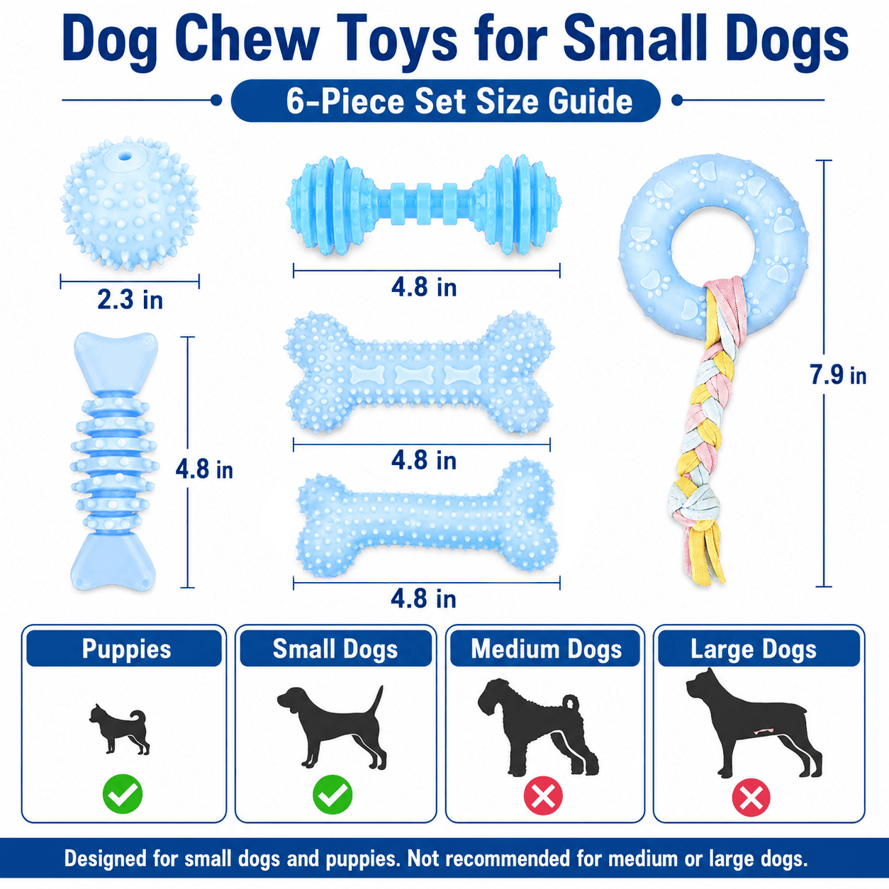 COUTEER Puppy Toys, 6 Pack Dog Chew Toys for Puppy, Cute Blue Small Dog Toys, Teething Toys for Puppies, Soft Durable Interactive Chew Toy for Small Dogs