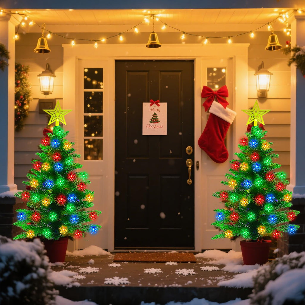 EssPur Solar Christmas Tree Lights Outdoor, 2 Pack 3.6FT Waterproof Xmas Tree Decorations with 100 Snowflake LEDs for Yard, Pathway, Porch, Garden, Lawn, Cemetery