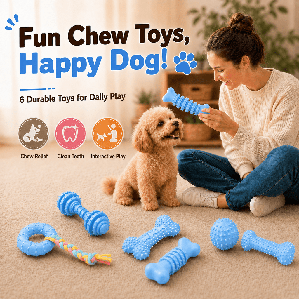COUTEER Puppy Toys, 6 Pack Dog Chew Toys for Puppy, Cute Blue Small Dog Toys, Teething Toys for Puppies, Soft Durable Interactive Chew Toy for Small Dogs