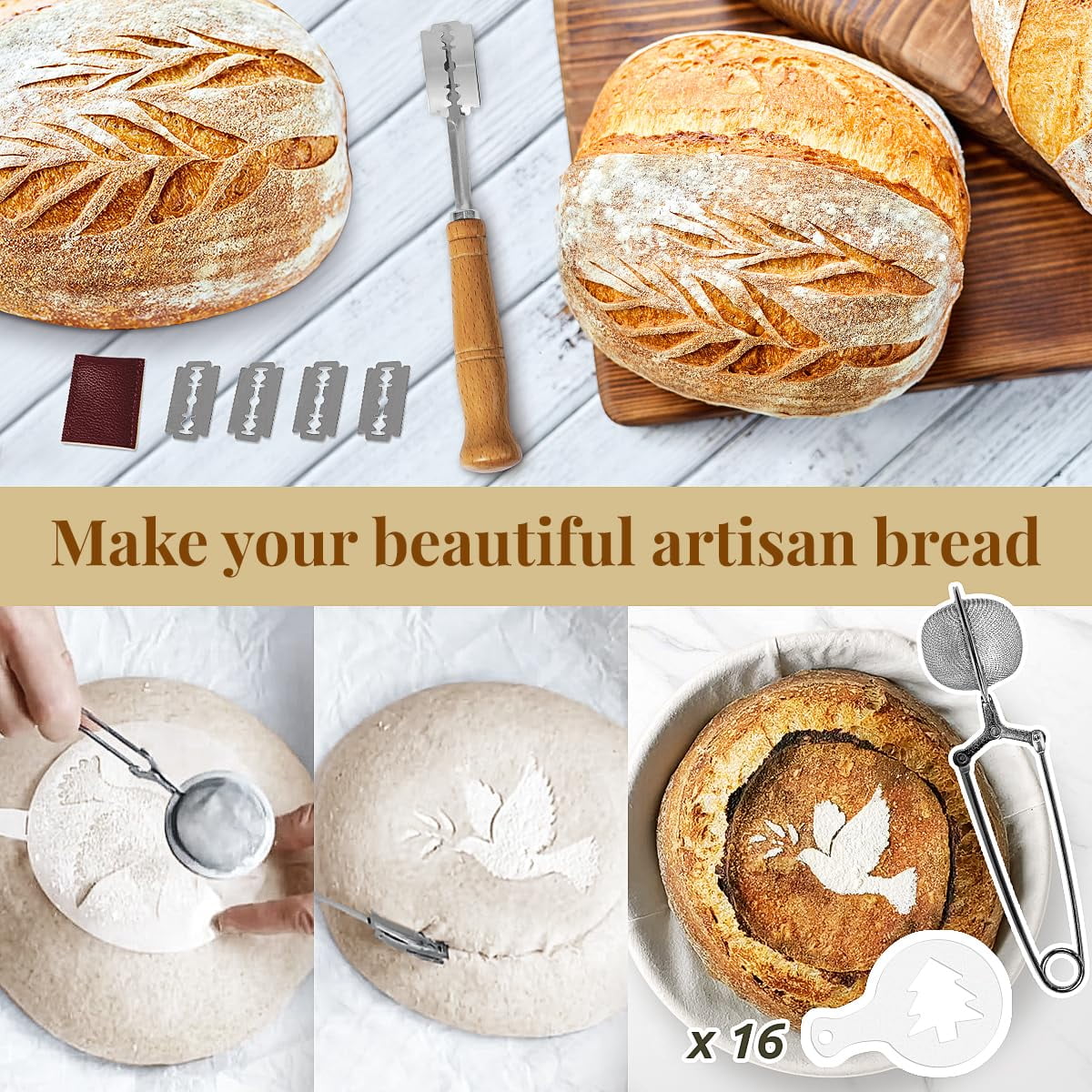 EssPur Bread Proofing Basket Set, 9" Round & 10" Oval Banneton Baskets, Sourdough Bread Baking Supplies with Bread Lame, Dough Whisk & Bread Sling