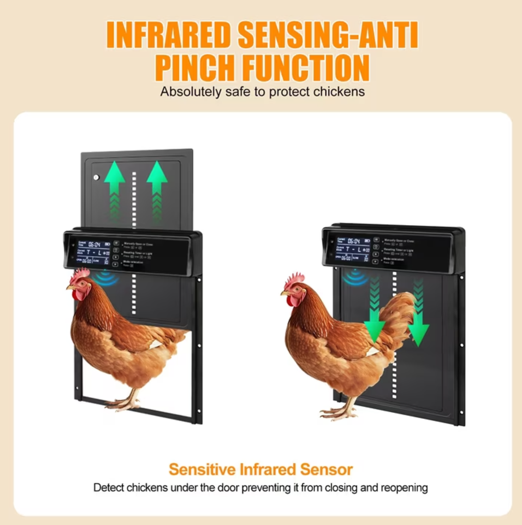 Harjon Automatic Chicken Coop Door Solar Powered, LCD Display Automatic Chicken Door with Timer & Light Sensor, Aluminum Alloy Chicken Door with Remote Control & 4 Modes Automatic Chicken Door Solar