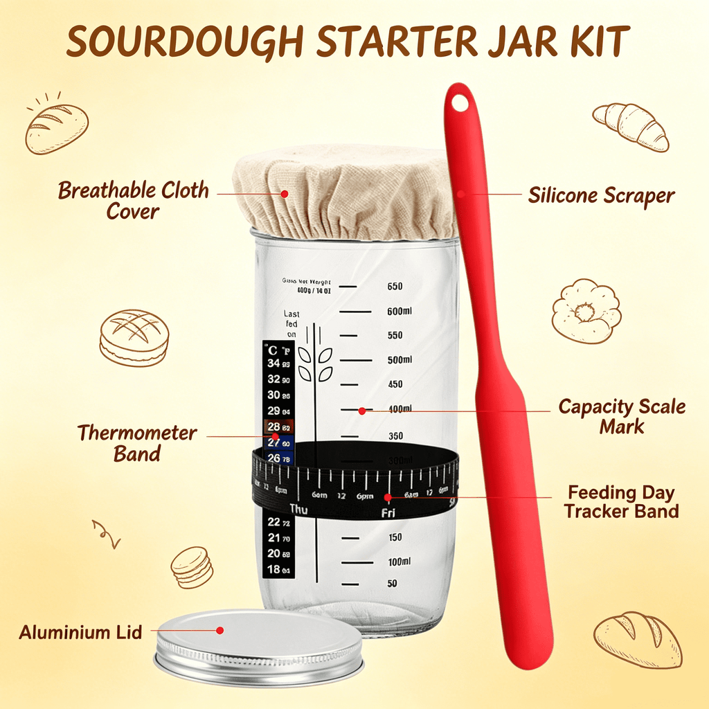 EssPur Sourdough Starter Kit with 9'' Banneton Proofing Basket and Glass Jar – Complete Bread Baking Supplies for Homemade Artisan Loaf, Proofing Bowl Set for Beginner Bakers