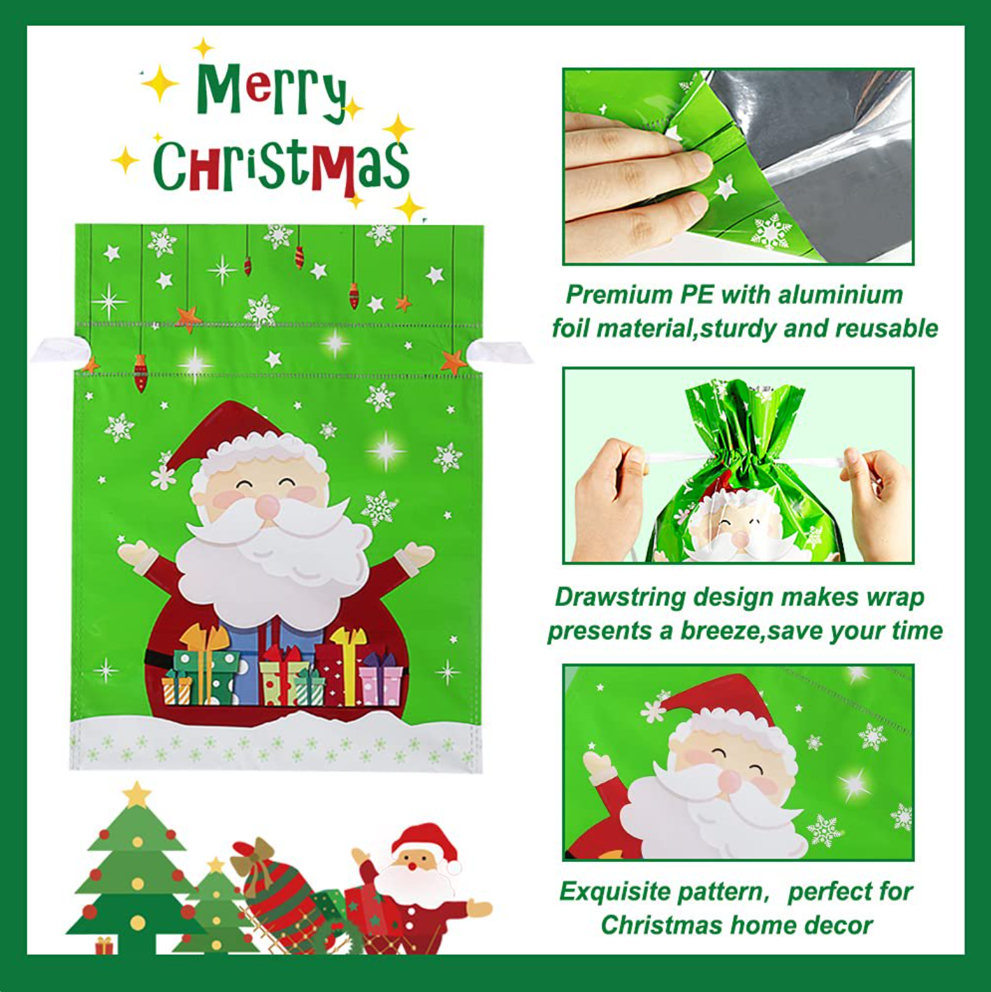 EssPur 30PCS Christmas Drawstring Gift Bags Assorted Sizes,Christmas Wrapping Bags Sacks Xmas Presents Fast Wrapping for Birthday Holiday Party Favor