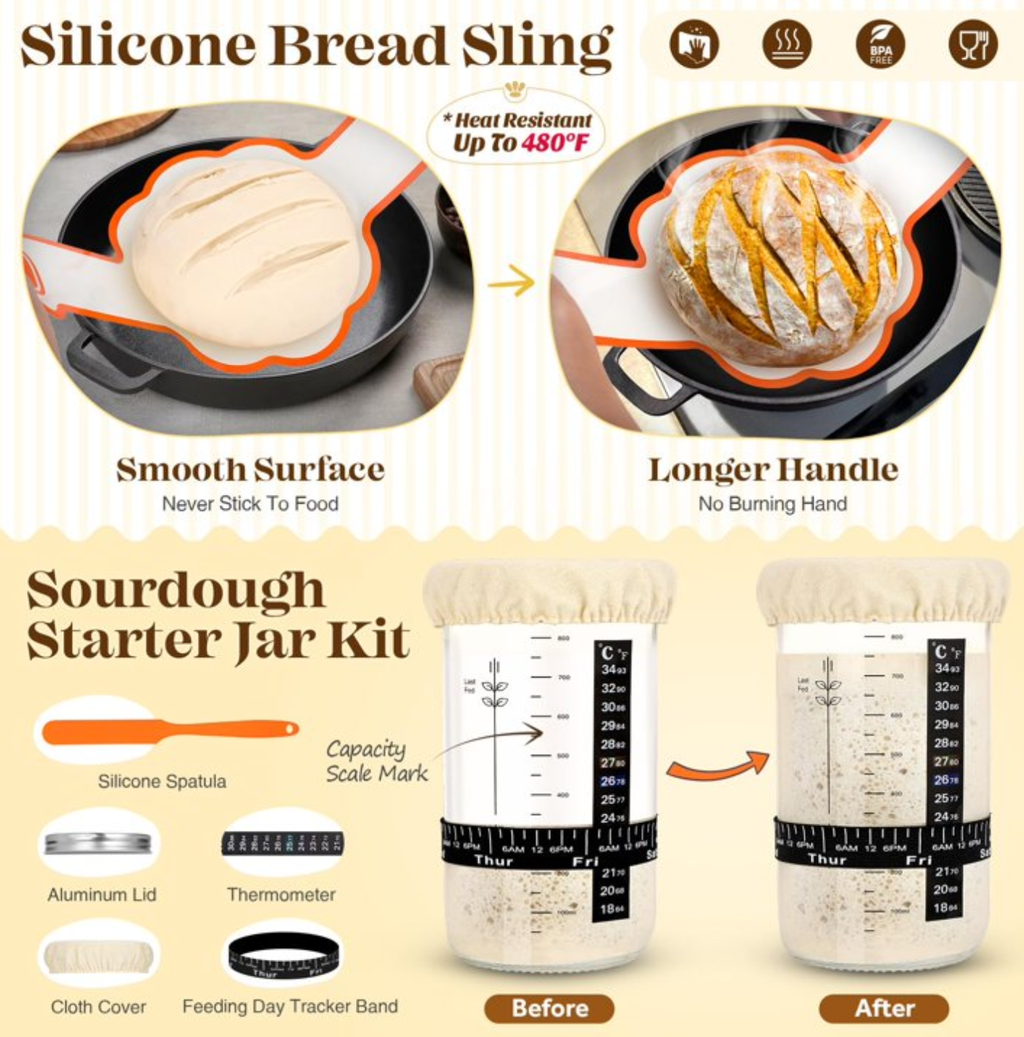 EssPur Sourdough Starter Kit, Complete Bread Baking Supplies with Banneton Proofing Basket, Bread Making Tools Set, Sourdough Kit Gift for Bakers