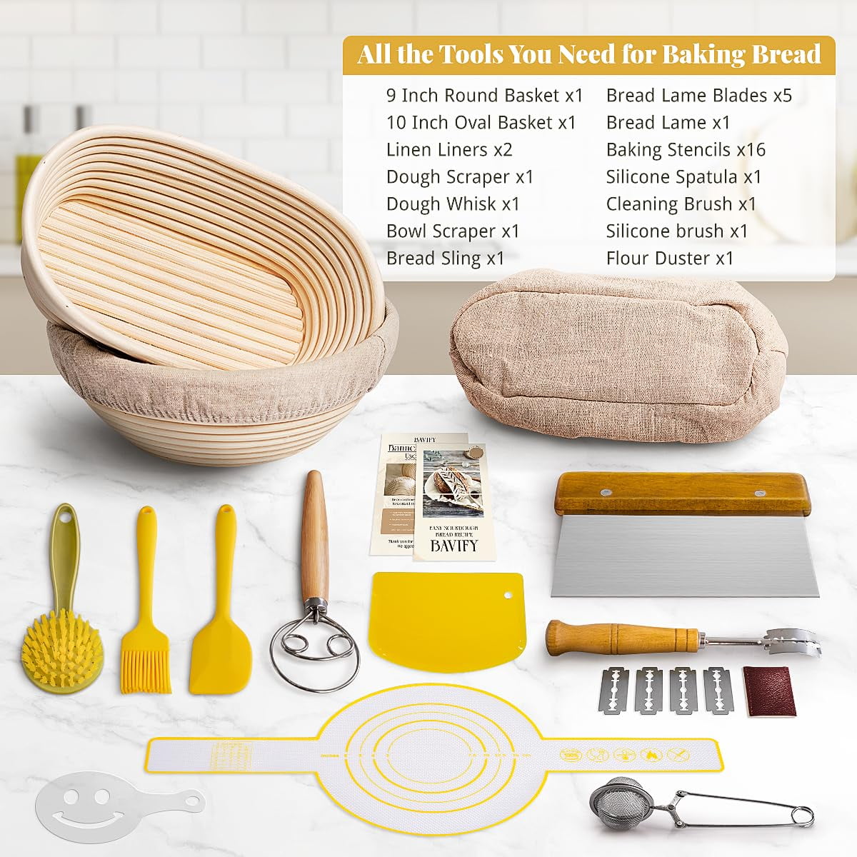 EssPur Bread Proofing Basket Set, 9" Round & 10" Oval Banneton Baskets, Sourdough Bread Baking Supplies with Bread Lame, Dough Whisk & Bread Sling