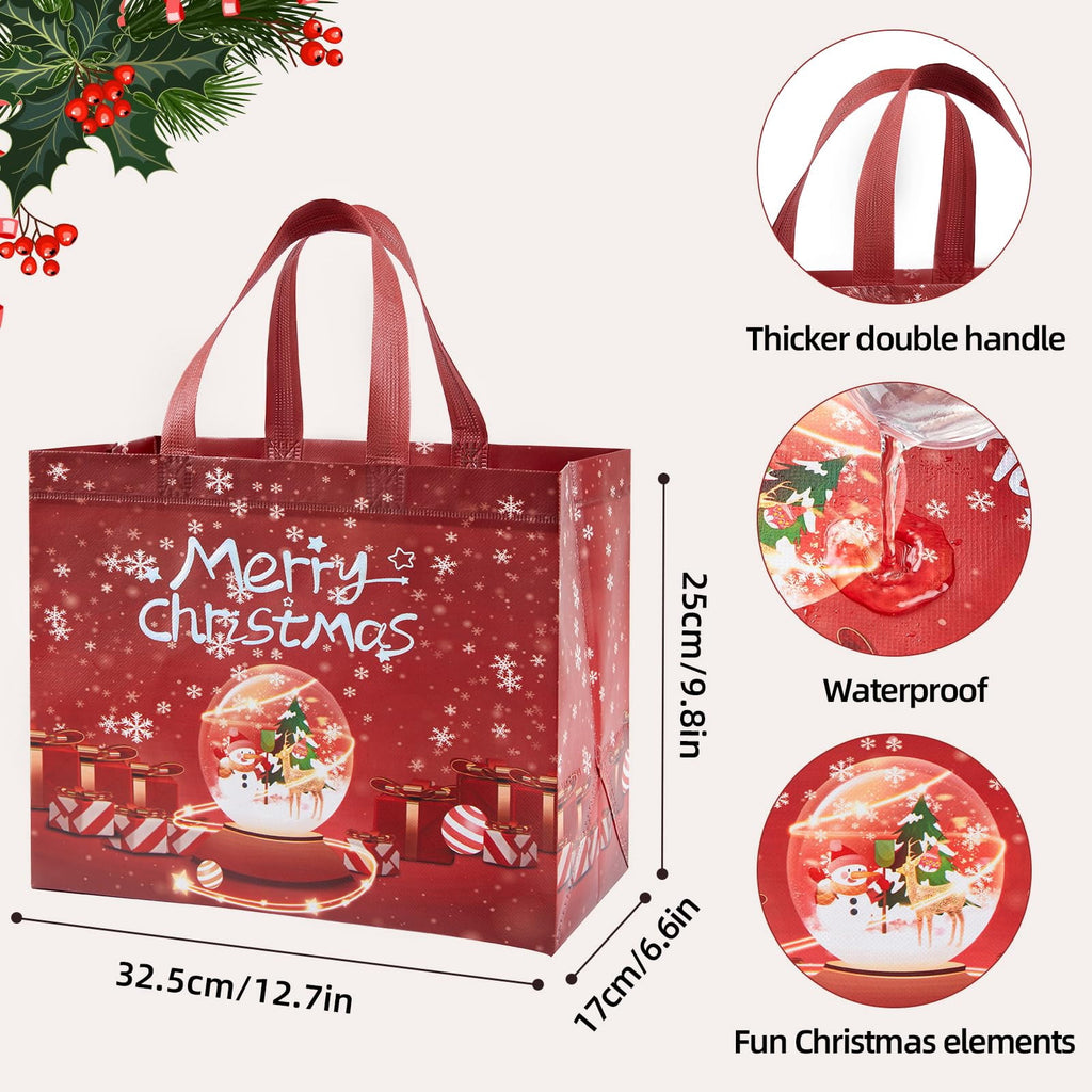 Harjon 8 Pack Christmas Gift Bags with Handles, Large Non-Woven Tote Bags for Wrapping Xmas Party Favors, 12.8"x9.8"x6.7