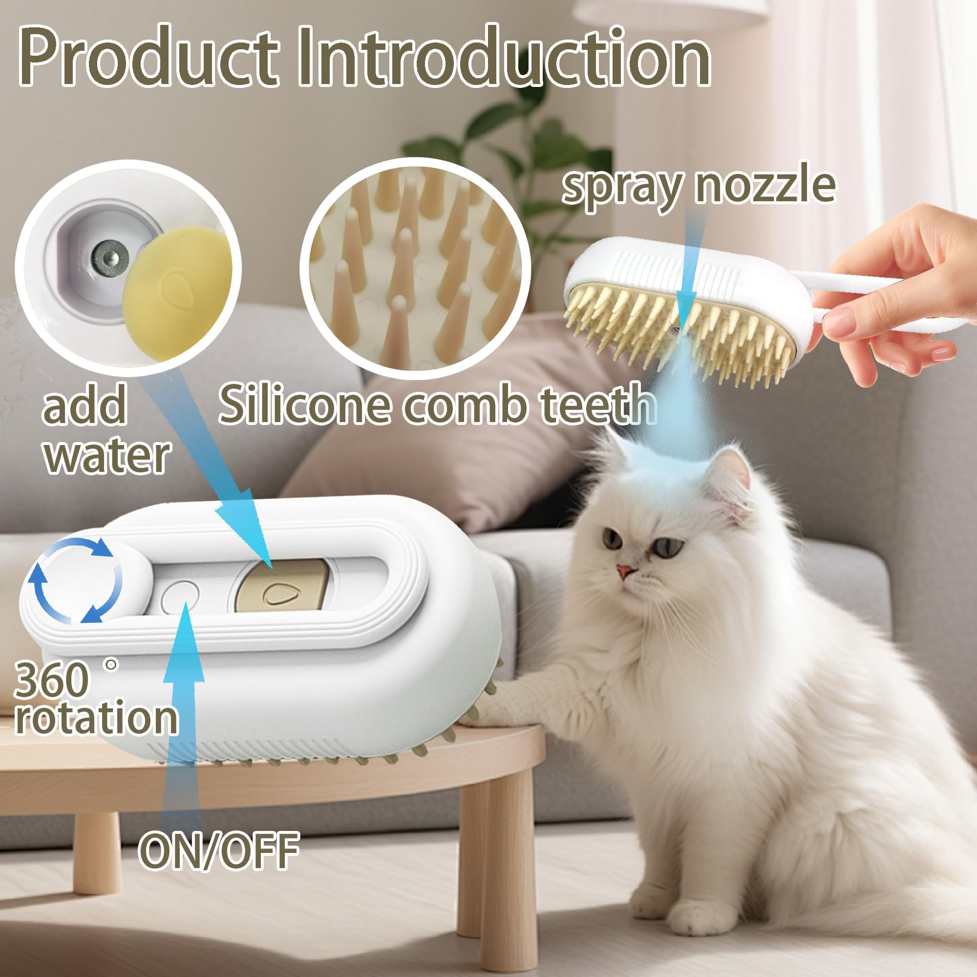 COUTEER Cat Steam Brush for Shedding Dog Brush with Steam Pet Hair Cleaning Brush Comb for Spray 3 in 1 Pet Grooming for Long & Short Haired Pets – Spritz Defur Comb for cats(Gray)