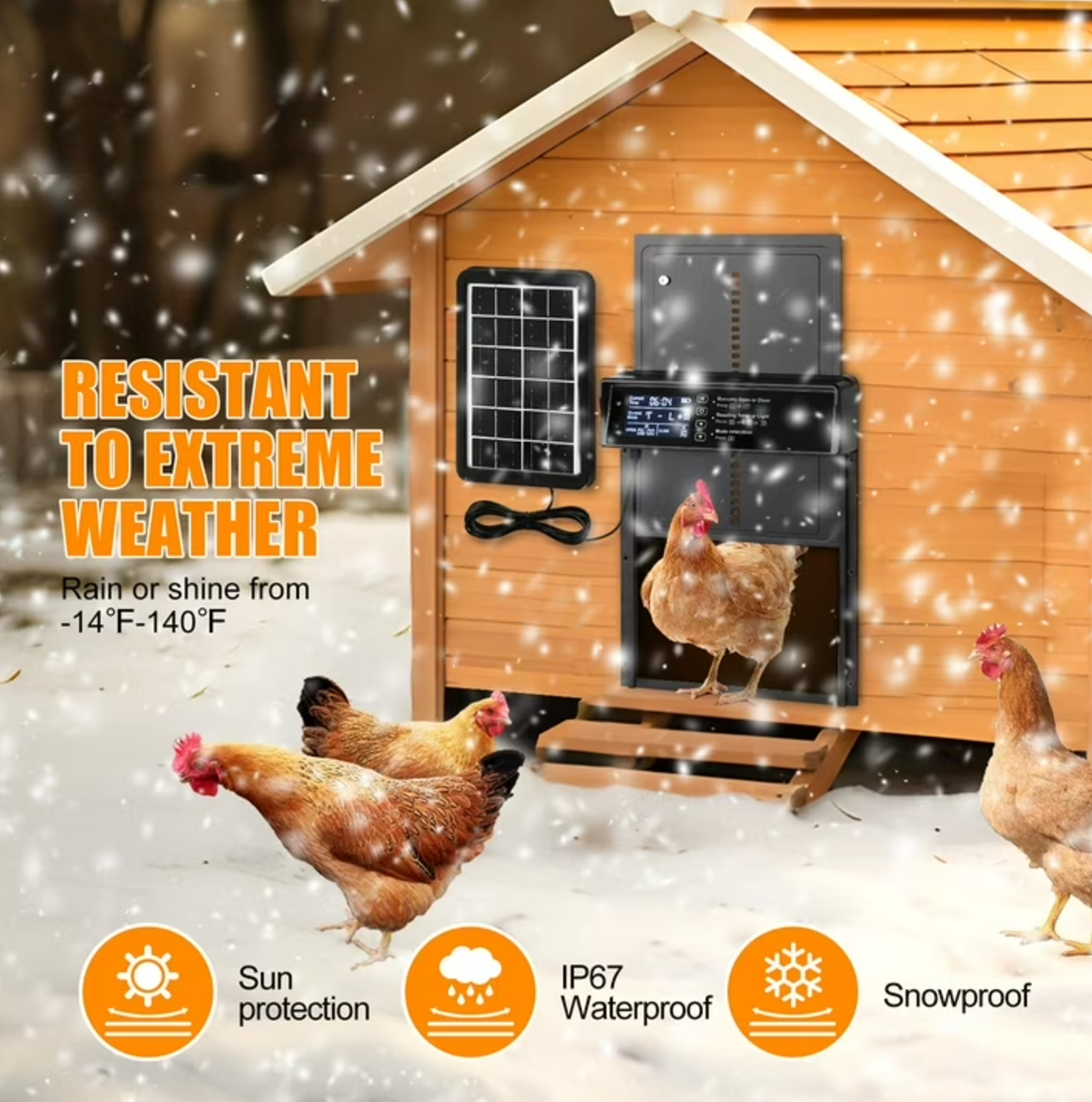 Harjon Automatic Chicken Coop Door Solar Powered, LCD Display Automatic Chicken Door with Timer & Light Sensor, Aluminum Alloy Chicken Door with Remote Control & 4 Modes Automatic Chicken Door Solar
