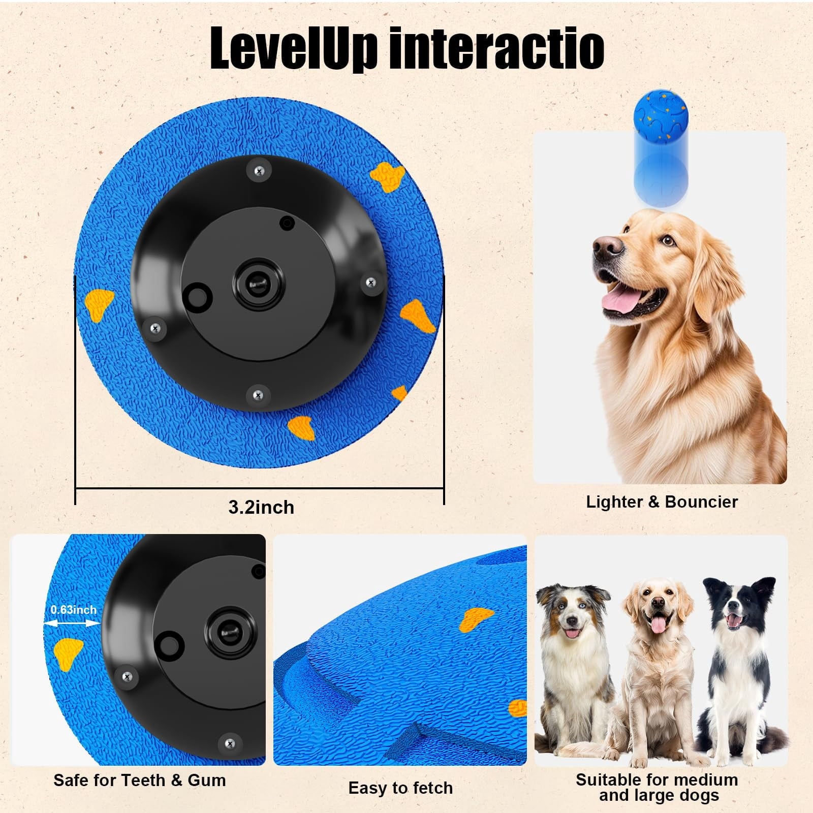 COUTEER Interactive Dog Ball, Smart Dog Toy for Medium and Large Dogs, Automatic Moving, Rotating & Bouncing, E-TPU Material, IP54 Waterproof, Motion-Activated Dog Stimulation Toy to Keep Them Busy
