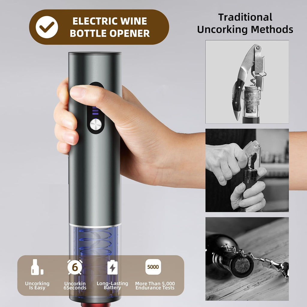 EssPur Rechargeable Electric Wine Opener Gift Set: Wine Opener, Aerator, Vacuum Stoppers & Foil Cutter - Wine Lovers Gifts for Women Men, Mom