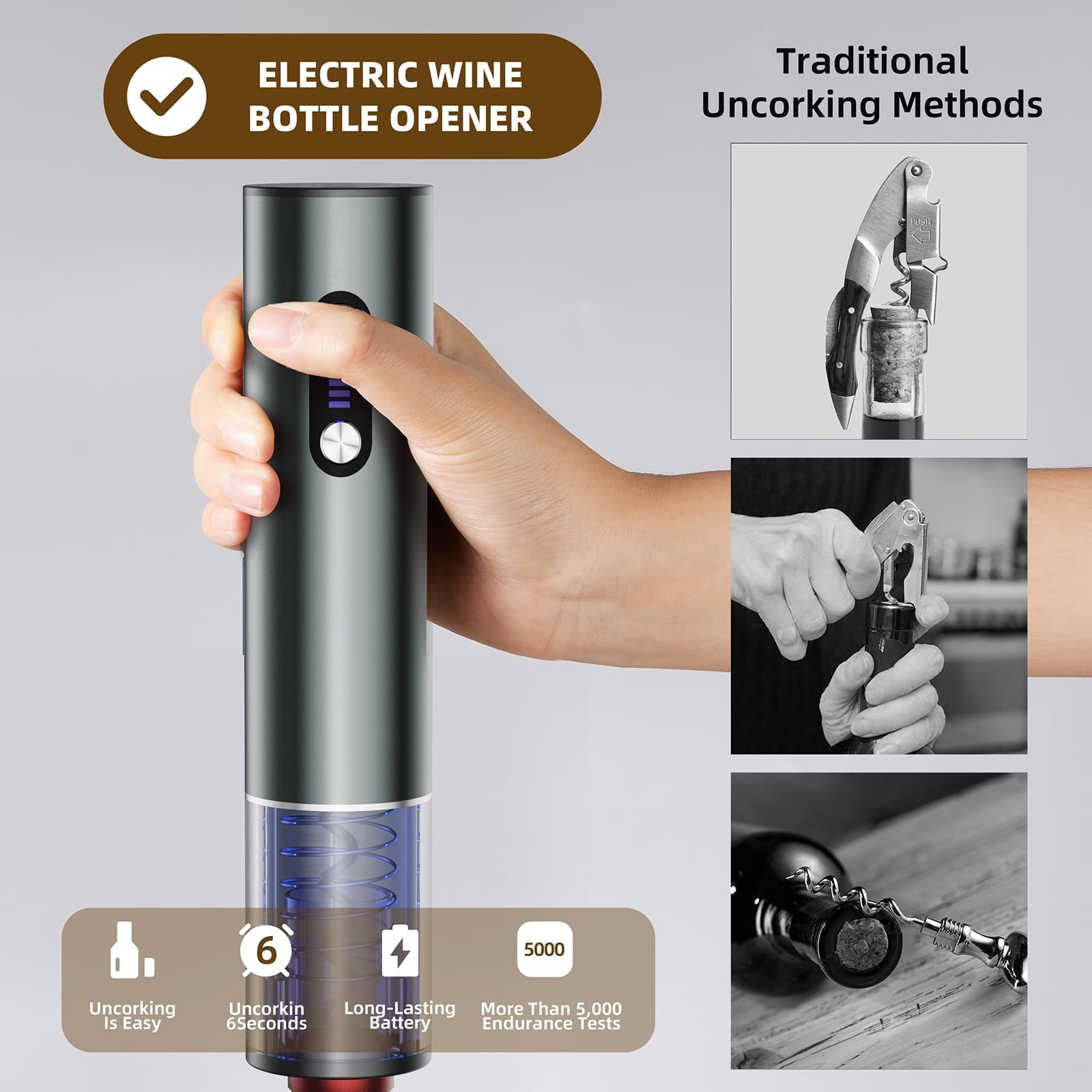 EssPur Rechargeable Electric Wine Opener Gift Set: Wine Opener, Aerator, Vacuum Stoppers & Foil Cutter - Wine Lovers Gifts for Women Men, Mom