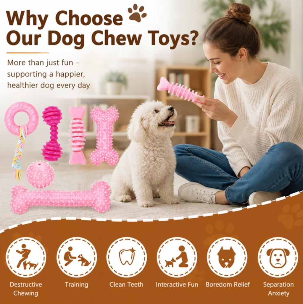 COUTEER Puppy Toys, 6 Pack Dog Chew Toys for Puppy, Cute Pink Small Dog Toys, Teething Toys for Puppies, Soft Durable Interactive Chew Toy for Small Dogs