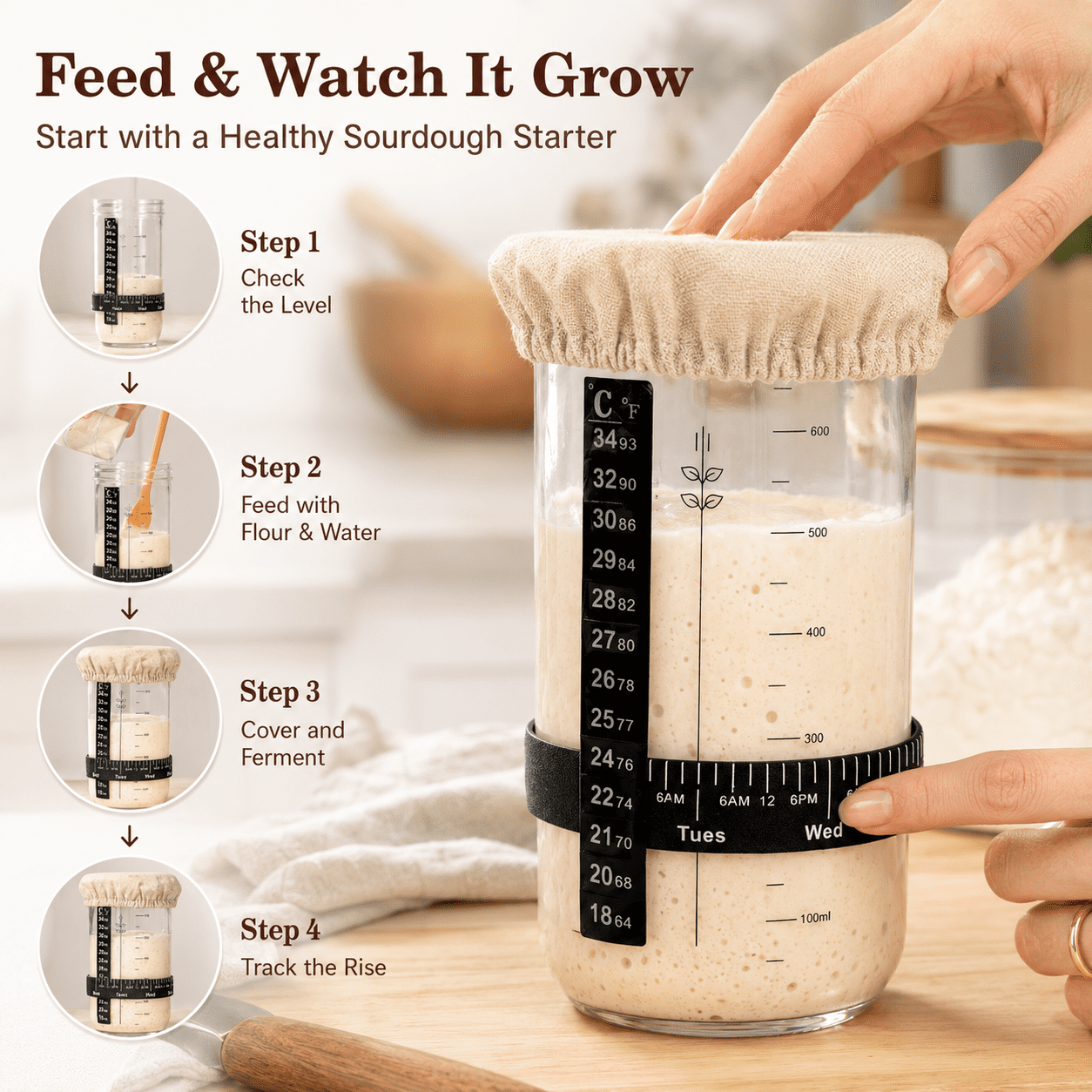 EssPur Sourdough Starter Kit with Round & Oval Banneton Bread Proofing Basket, Bread Sling, Starter Jar, Dough Whisk, Scrapers, Stencils, Cooling Rack & Bag Complete Sourdough Bread Baking Supplies