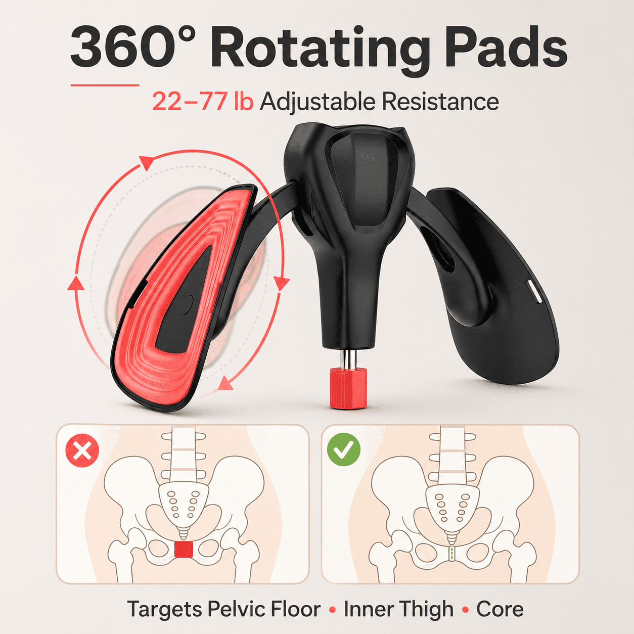 COUTEER Pelvic Floor Exercise Devices 77 lb Adjustable Kegel Inner Thigh Exerciser and Hip Trainer Workout Equipment for Home Postpartum Recovery Women Men, with Band