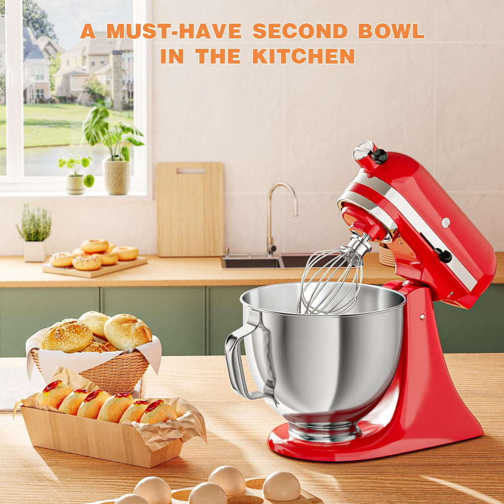 EssPur 5 QT Food-Grade Stainless Steel Mixer Bowl Compatible With KITCHENAID TILT-HEAD STAND MIXERS 4.5-5 Quart, with Anti-slip handle & Prominent Clasp, Stainless Steel Polished