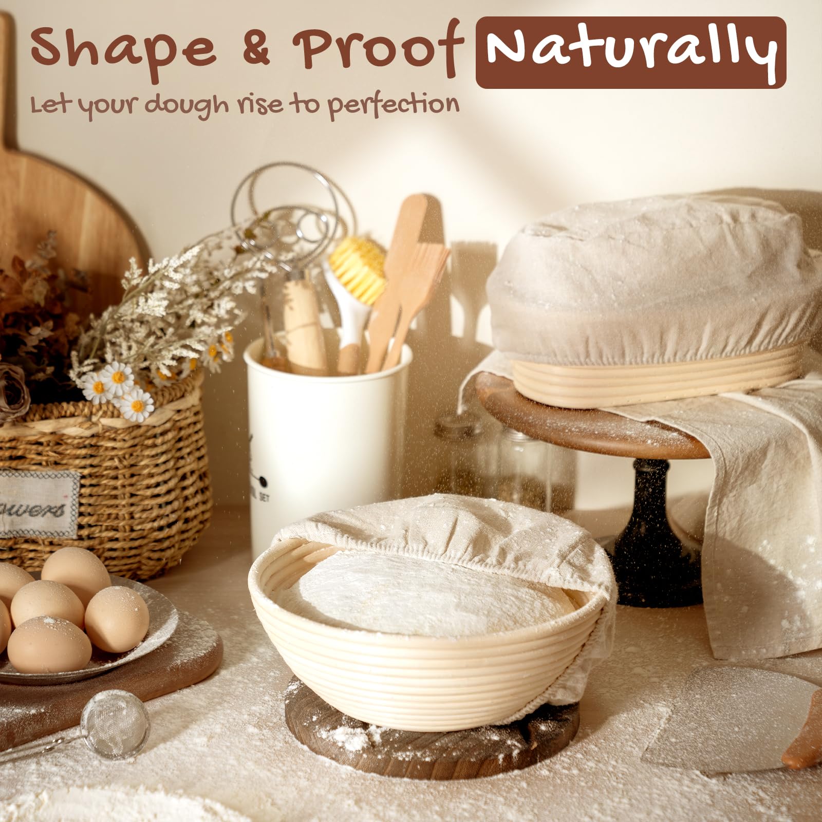 EssPur Sourdough Starter Kit with Round & Oval Banneton Bread Proofing Basket, Bread Sling, Starter Jar, Dough Whisk, Scrapers, Stencils, Cooling Rack & Bag Complete Sourdough Bread Baking Supplies