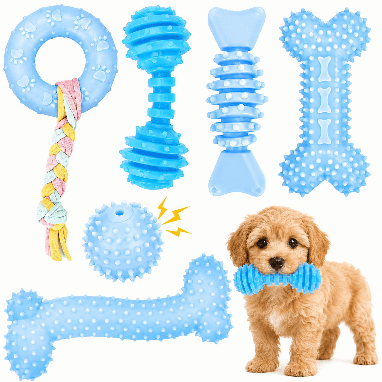 COUTEER Puppy Toys, 6 Pack Dog Chew Toys for Puppy, Cute Blue Small Dog Toys, Teething Toys for Puppies, Soft Durable Interactive Chew Toy for Small Dogs