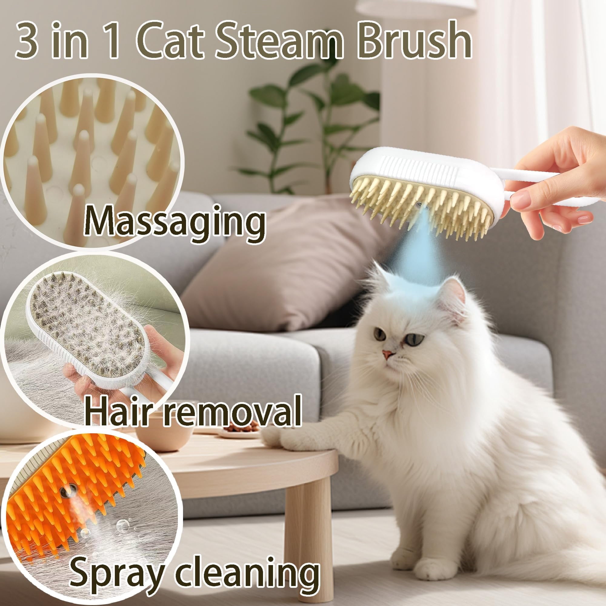 COUTEER Cat Steam Brush for Shedding Dog Brush with Steam Pet Hair Cleaning Brush Comb for Spray 3 in 1 Pet Grooming for Long & Short Haired Pets – Spritz Defur Comb for cats(Gray)