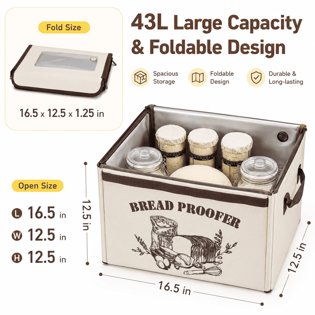 EssPur Folding Bread Proofing Box with 50-113℉ Temp Control & 48H Timer, Dough Proofer with Metal Rack, Humidor, Recipes, Ideal for Sourdough, Bread Baking, Pizza, Yogurt, Kombucha, Precise Control