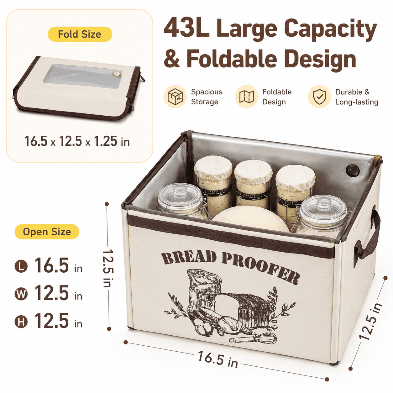 EssPur Folding Bread Proofing Box with 50-113℉ Temp Control & 48H Timer, Dough Proofer with Metal Rack, Humidor, Recipes, Ideal for Sourdough, Bread Baking, Pizza, Yogurt, Kombucha, Precise Control