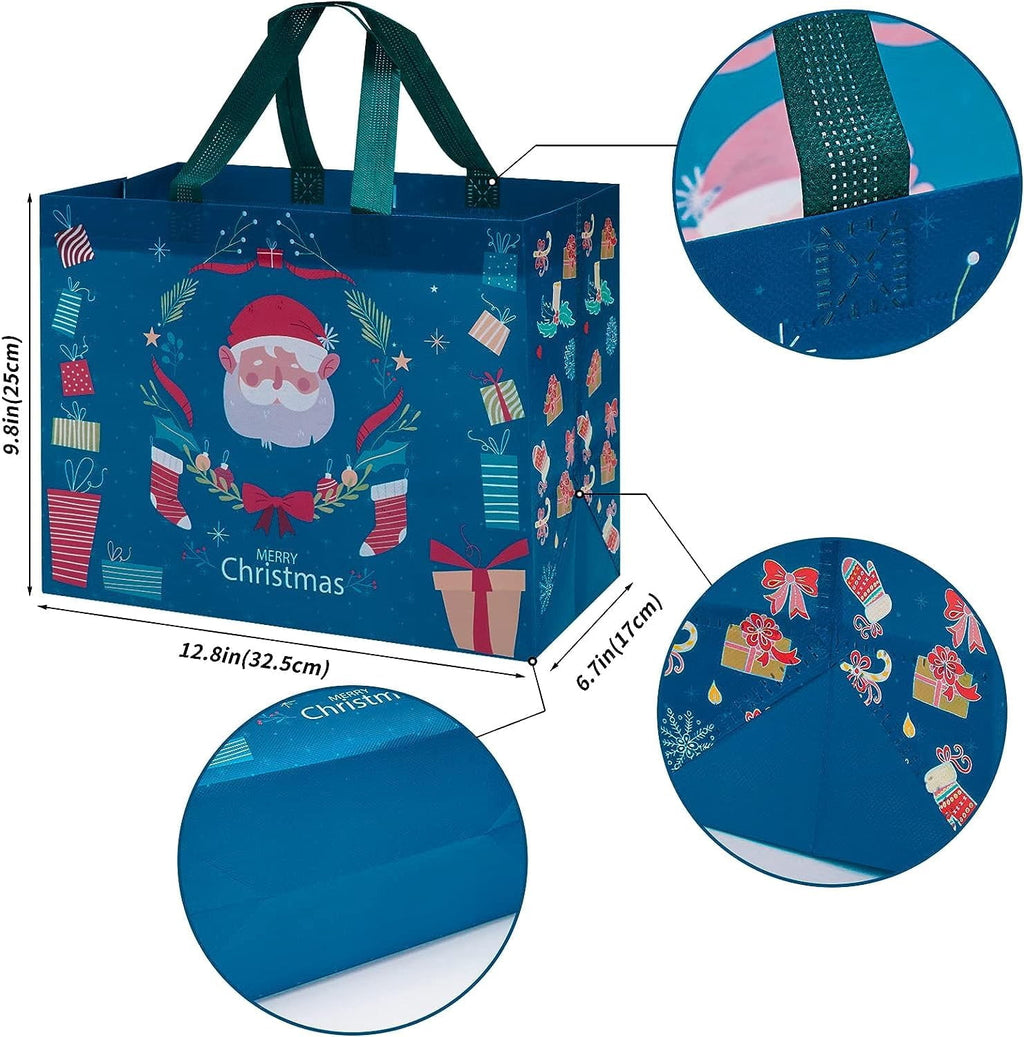 Harjon 12 Pack Christmas Gift Bags Large Reusable Tote Bags, Non-Wove Bags for New Year's Shopping, Christmas Surprise, Xmas Party Supplies,12.8"×9.8"×6.7"