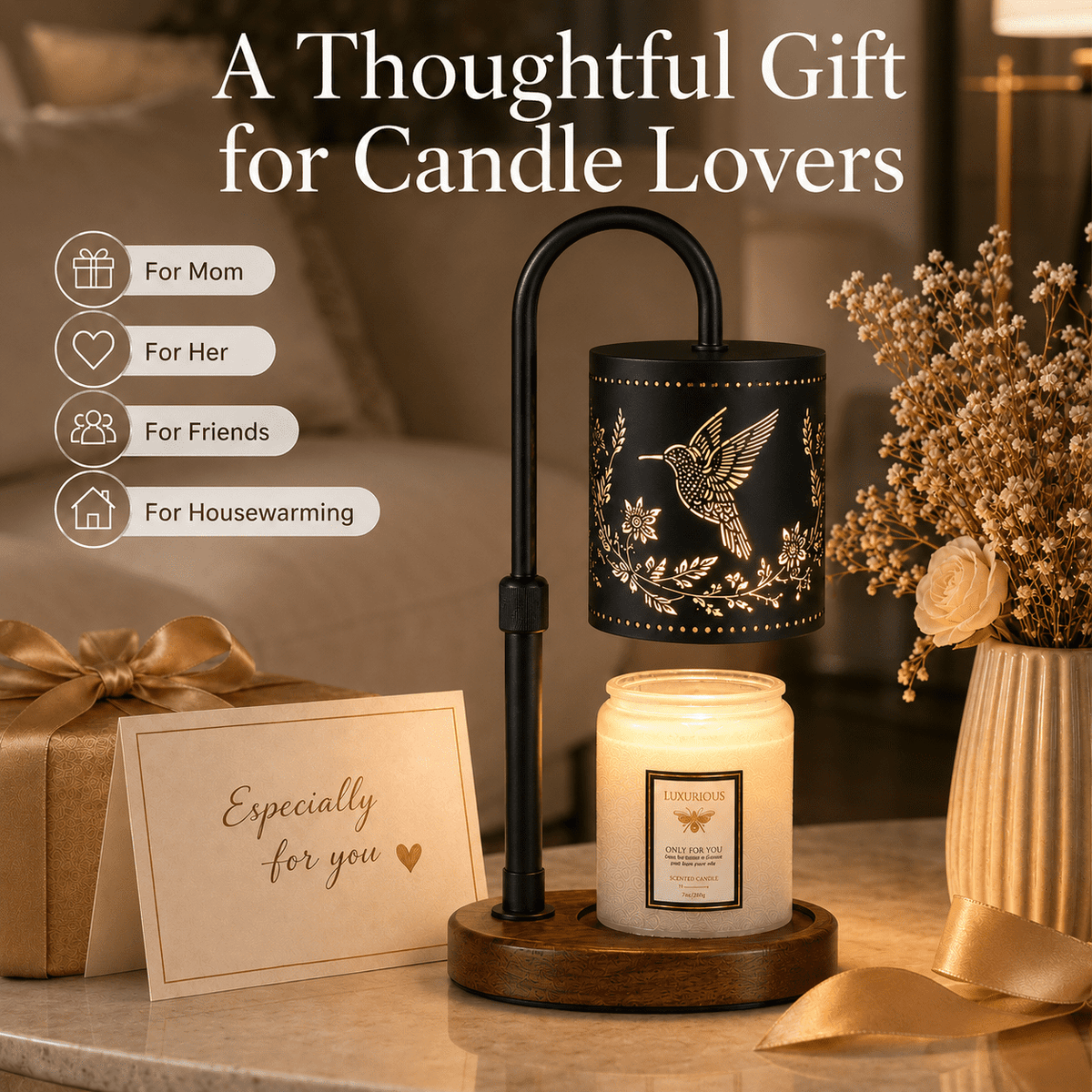 EssPur Candle Warmer Lamp with Timer Dimmer Adjustable Height for New Home Bedroom, Vintage Home Decor for Scented Jar(Hummingbird)