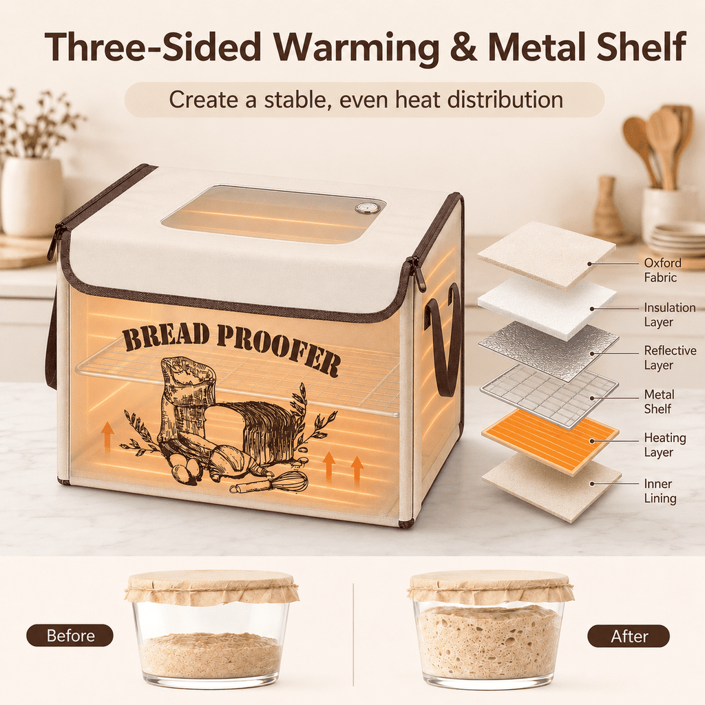 EssPur Folding Bread Proofing Box with 50-113℉ Temp Control & 48H Timer, Dough Proofer with Metal Rack, Humidor, Recipes, Ideal for Sourdough, Bread Baking, Pizza, Yogurt, Kombucha, Precise Control