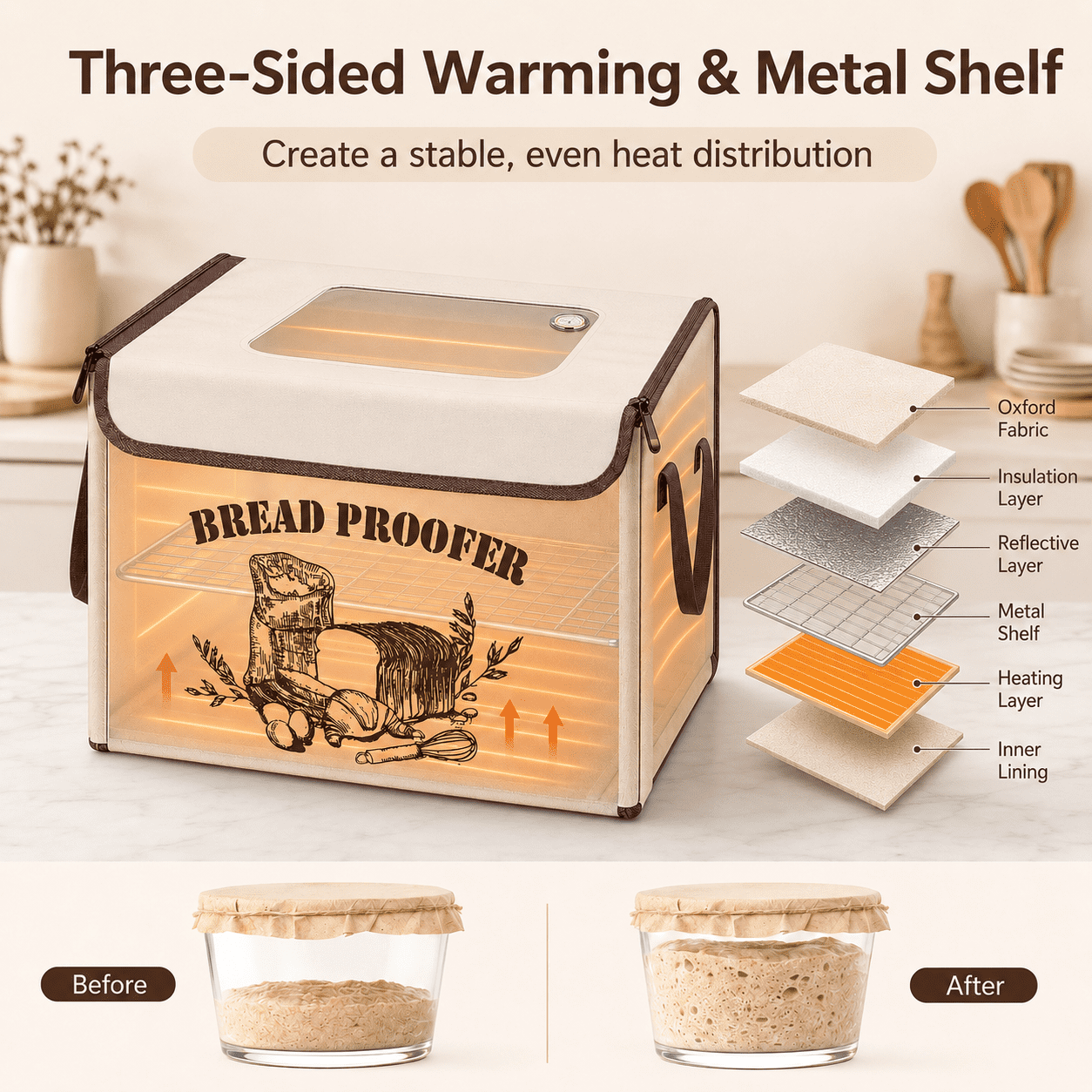EssPur Folding Bread Proofing Box with 50-113℉ Temp Control & 48H Timer, Dough Proofer with Metal Rack, Humidor, Recipes, Ideal for Sourdough, Bread Baking, Pizza, Yogurt, Kombucha, Precise Control
