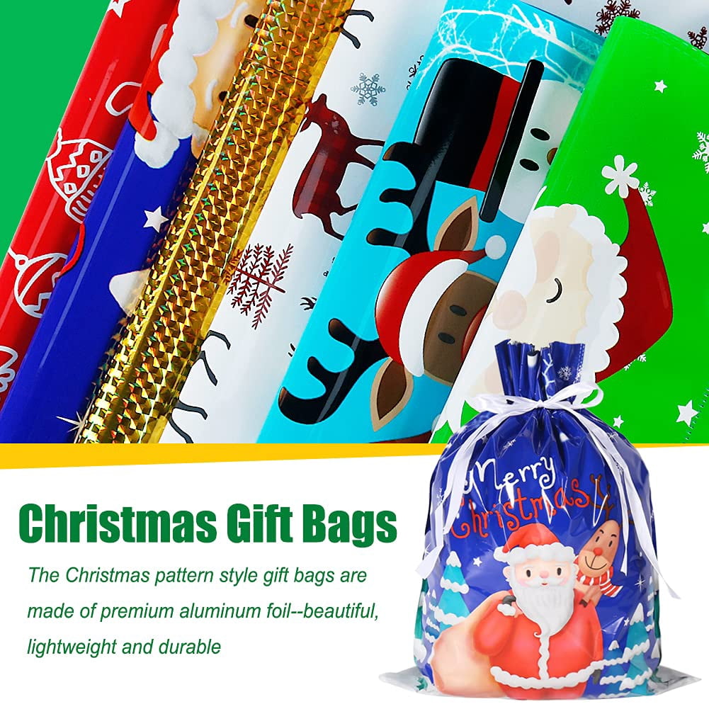 EssPur 30PCS Christmas Drawstring Gift Bags Assorted Sizes,Christmas Wrapping Bags Sacks Xmas Presents Fast Wrapping for Birthday Holiday Party Favor
