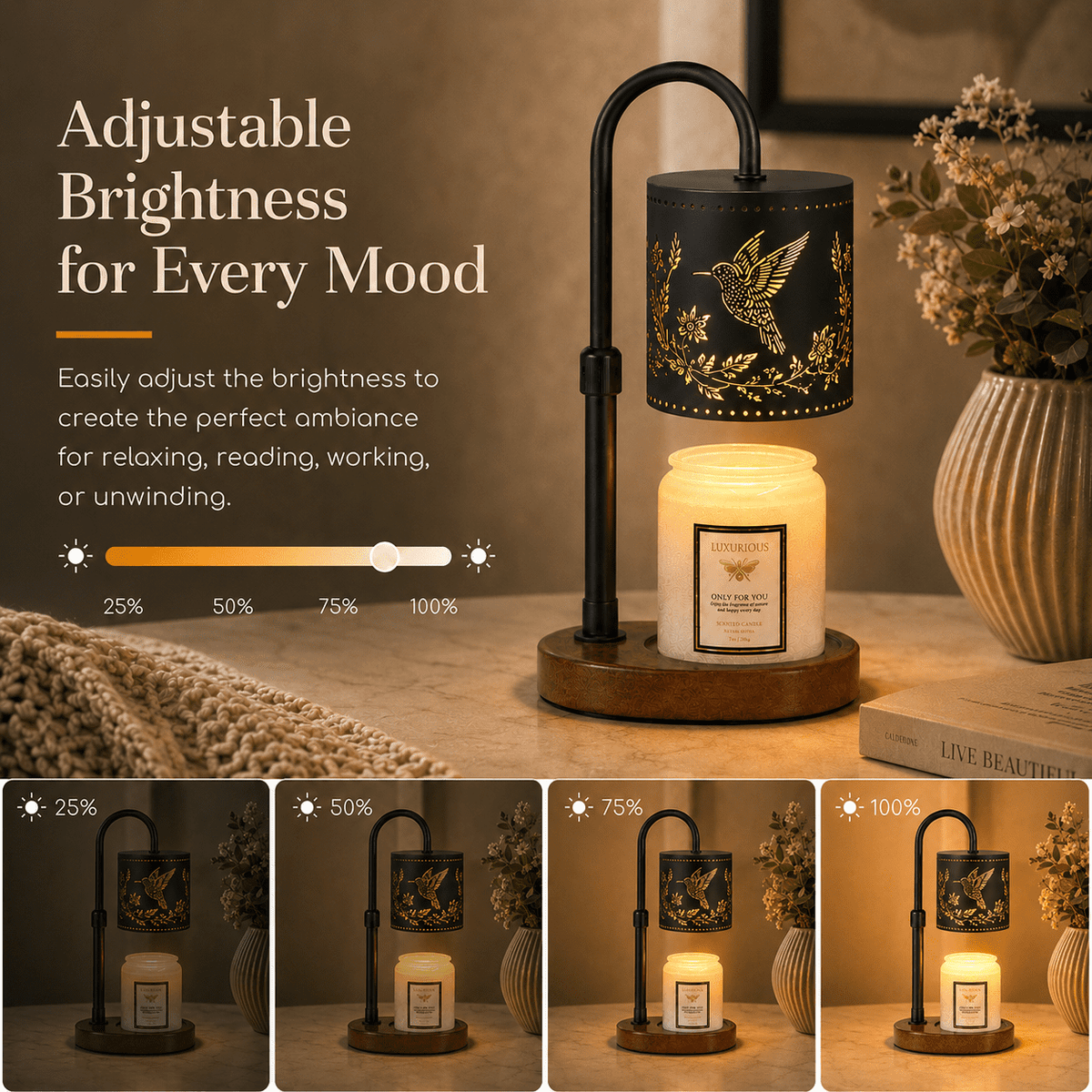 EssPur Candle Warmer Lamp with Timer Dimmer Adjustable Height for New Home Bedroom, Vintage Home Decor for Scented Jar(Hummingbird)