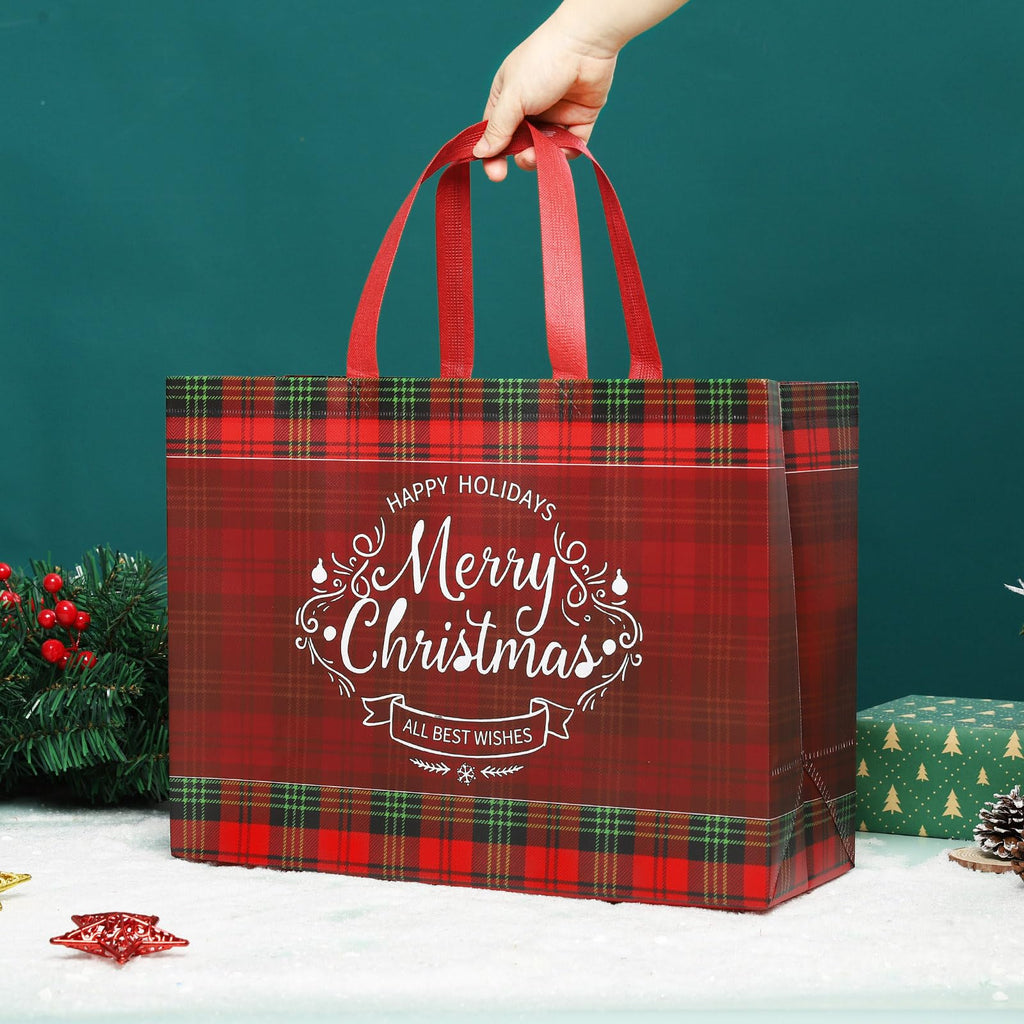 EssPur Extra Large Christmas Gift Bags 12 Pack Extra Large Gift Bags Jumbo with Handle Reusable Non-Woven XL Xmas Presents Wrapping Holiday Bags Tote Size 16.7 * 6.9 * 12.6in
