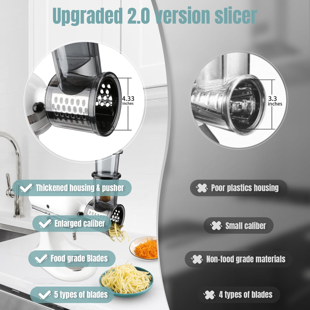 EssPur Stainless Steel Slicer Shredder Attachments for KitchenAid Stand Mixers, Vegetable Shredder, Cheese Grater, Salad Maker, Food Slicers Chopper Grinding Powder Accessories with Detachable 5 Blade