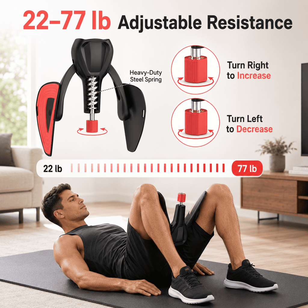 COUTEER Pelvic Floor Exercise Devices 77 lb Adjustable Kegel Inner Thigh Exerciser and Hip Trainer Workout Equipment for Home Postpartum Recovery Women Men, with Band