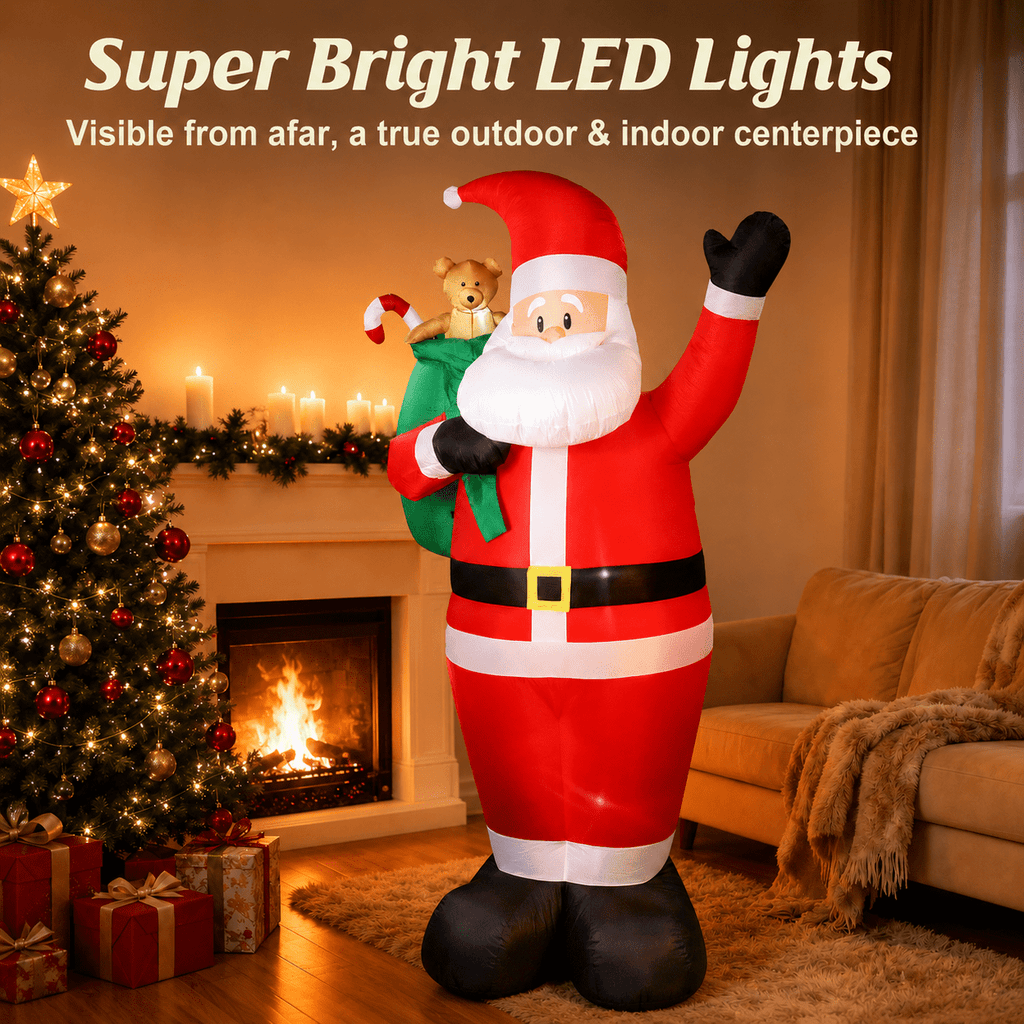 EssPur 6 FT Christmas Inflatable Santa Claus with Gift Bag & Candy Cane, LED Lighted Blow Up Outdoor Christmas Decoration, IP68 Waterproof Holiday Decor for Yard, Lawn, Garden, Porch and Indoor Use