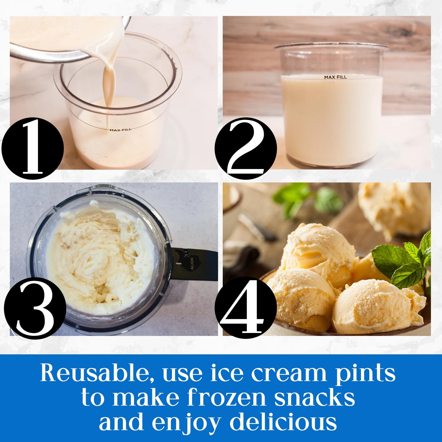 Harjon for Ninja Creami Pints and Lids - 4 Pack,16OZ Compatible with NC299AMZ & NC300s Series Ice Cream Makers, Extra Cups Replacement for Ninja Creamy Containers Airtight Anti-slip Dishwasher Safe