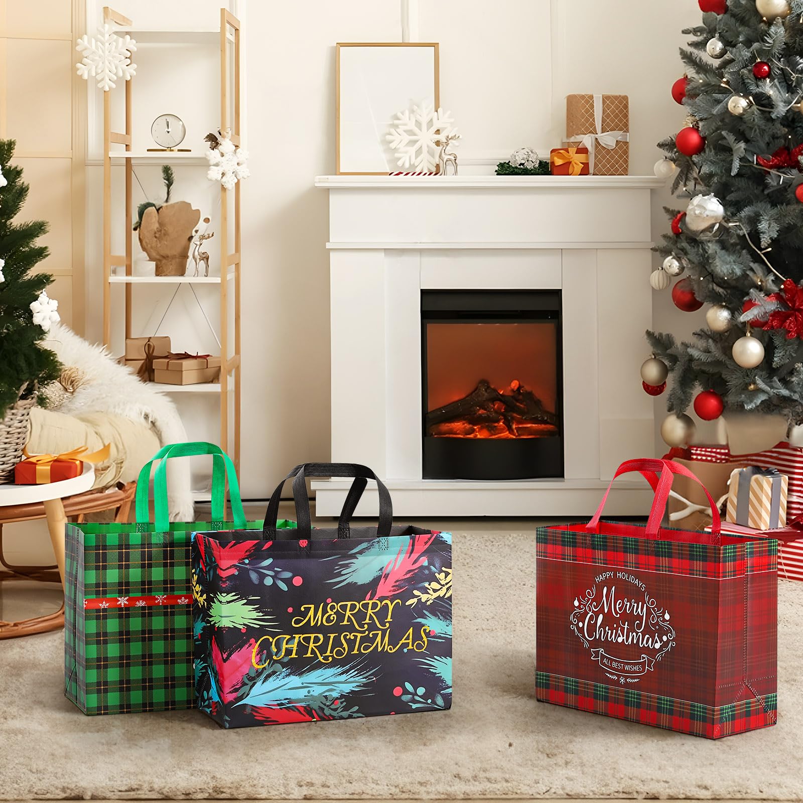 EssPur Extra Large Christmas Gift Bags 12 Pack Extra Large Gift Bags Jumbo with Handle Reusable Non-Woven XL Xmas Presents Wrapping Holiday Bags Tote Size 16.7 * 6.9 * 12.6in